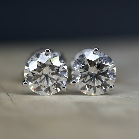 3.00 Carat Round Brilliant Certified Lab Grown Diamond Stud Earrings - Picture 1 of 3